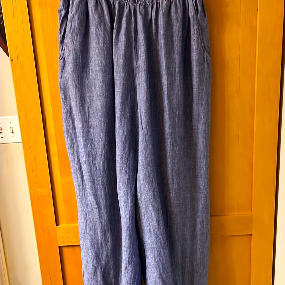 Women’s long linen “floods” made by Flax. Size M